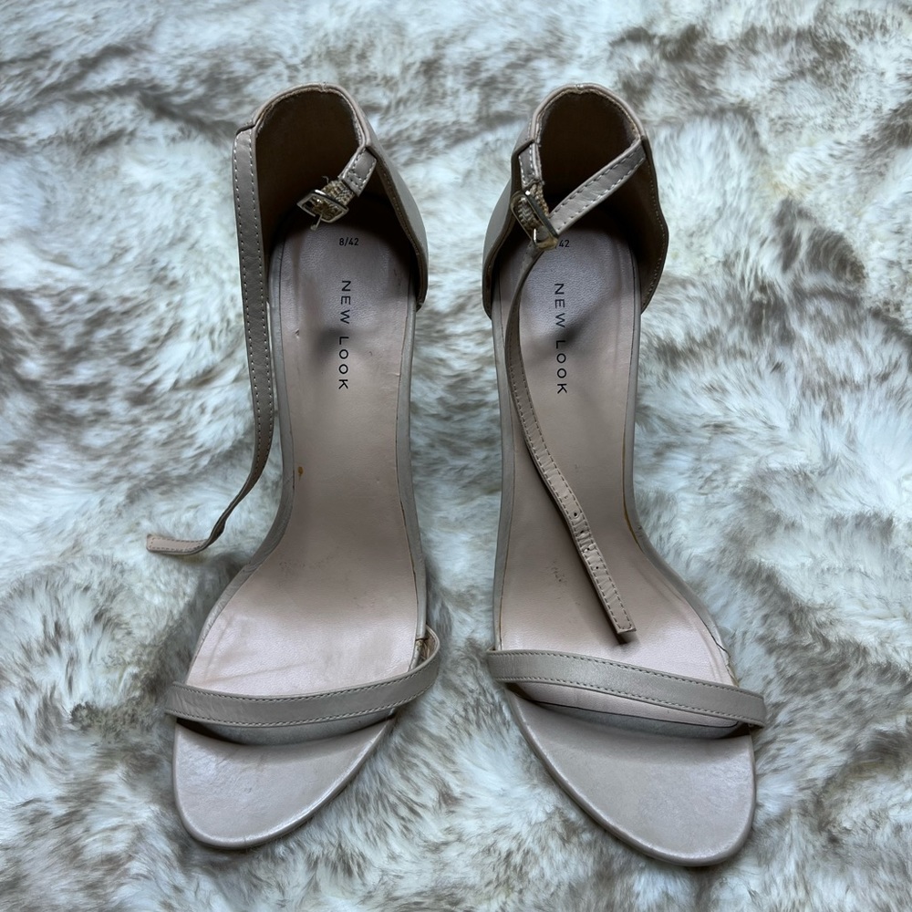 New Look Beige Stiletto Strappy Open Toe Heels, sz. 10